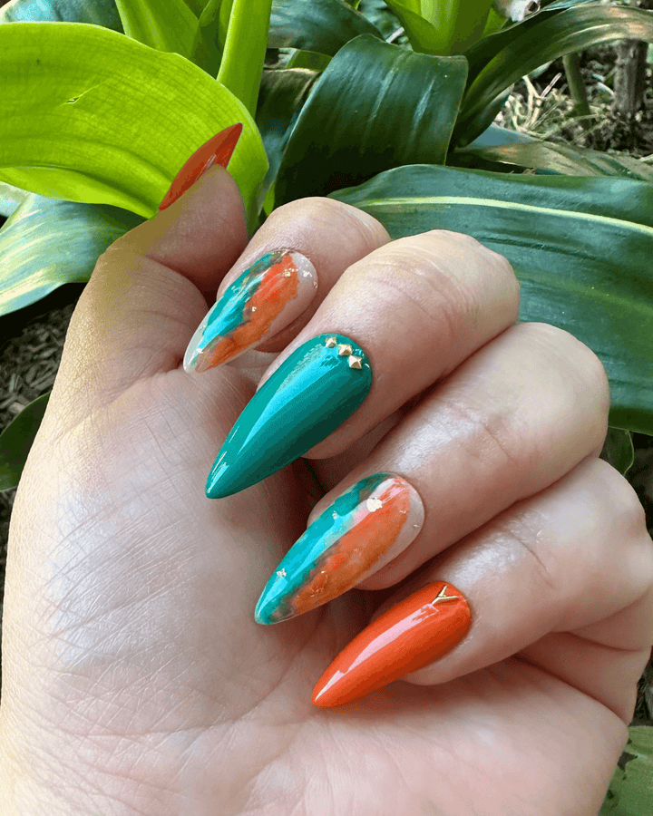 Blue and Orange Nails Luxury Press-Ons