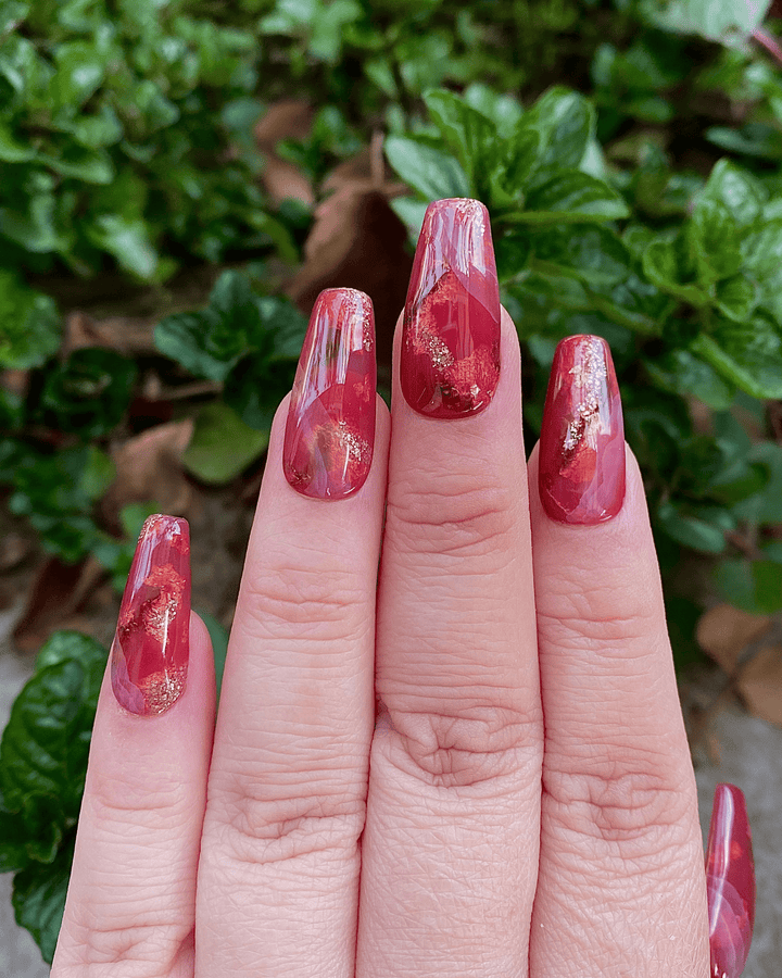 Ruby Red Marble Luxury Press-On Nails