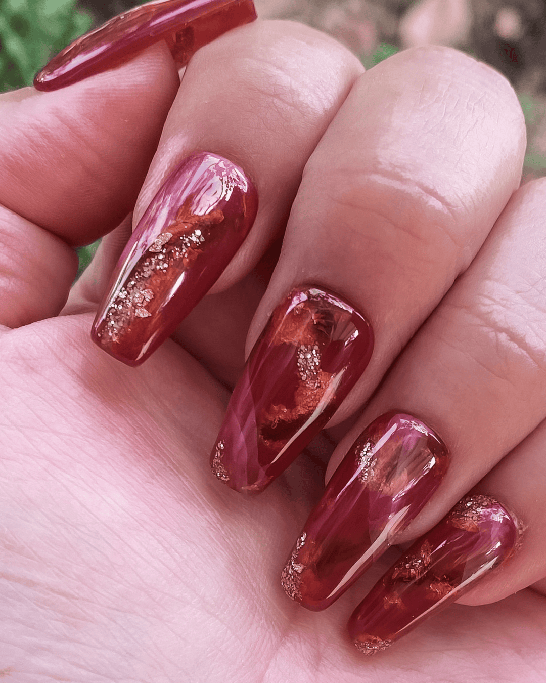 Ruby Red Marble Luxury Press-On Nails