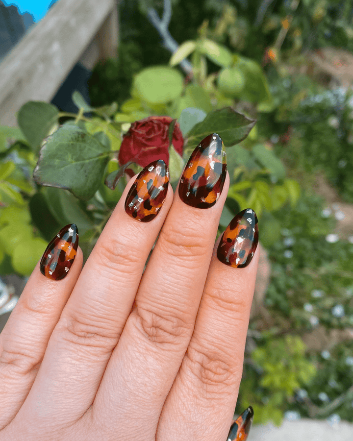 Tortie Nails with Gold Flakes