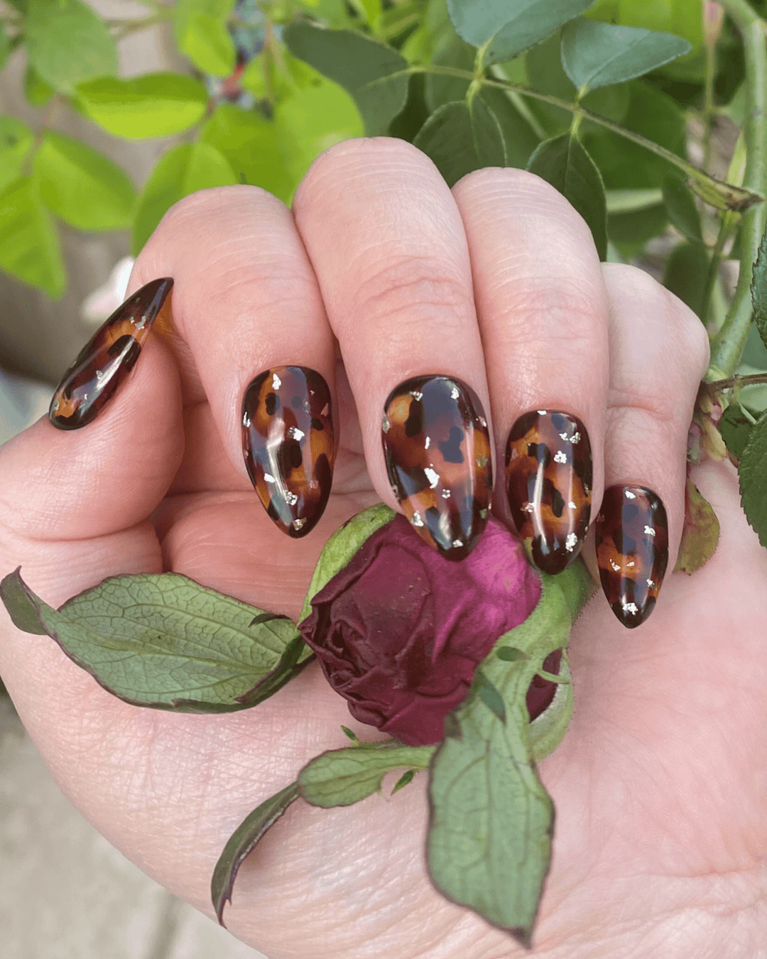 Tortie Nails with Gold Flakes